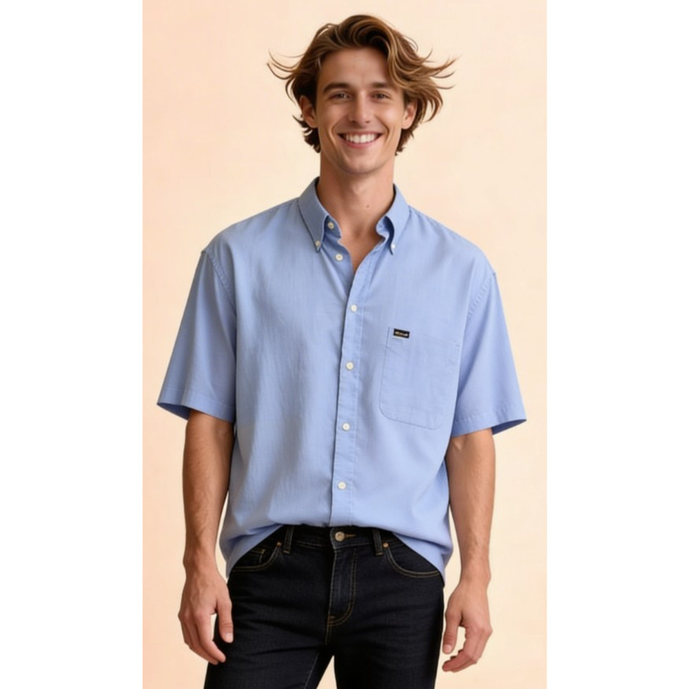 Blue Faconnable short sleeve cotton button-down shirt
